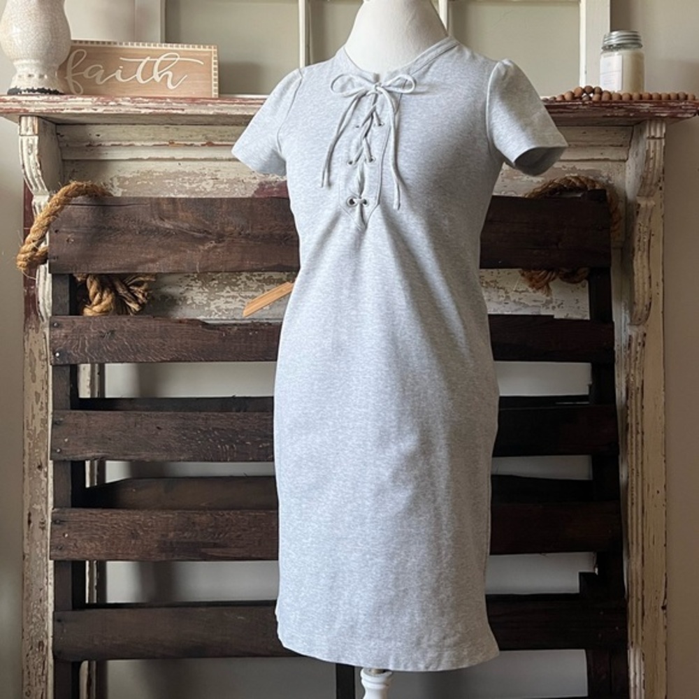 🟠J CREW Short Sleeve Lace-up Heather Gray Midi Dress XS